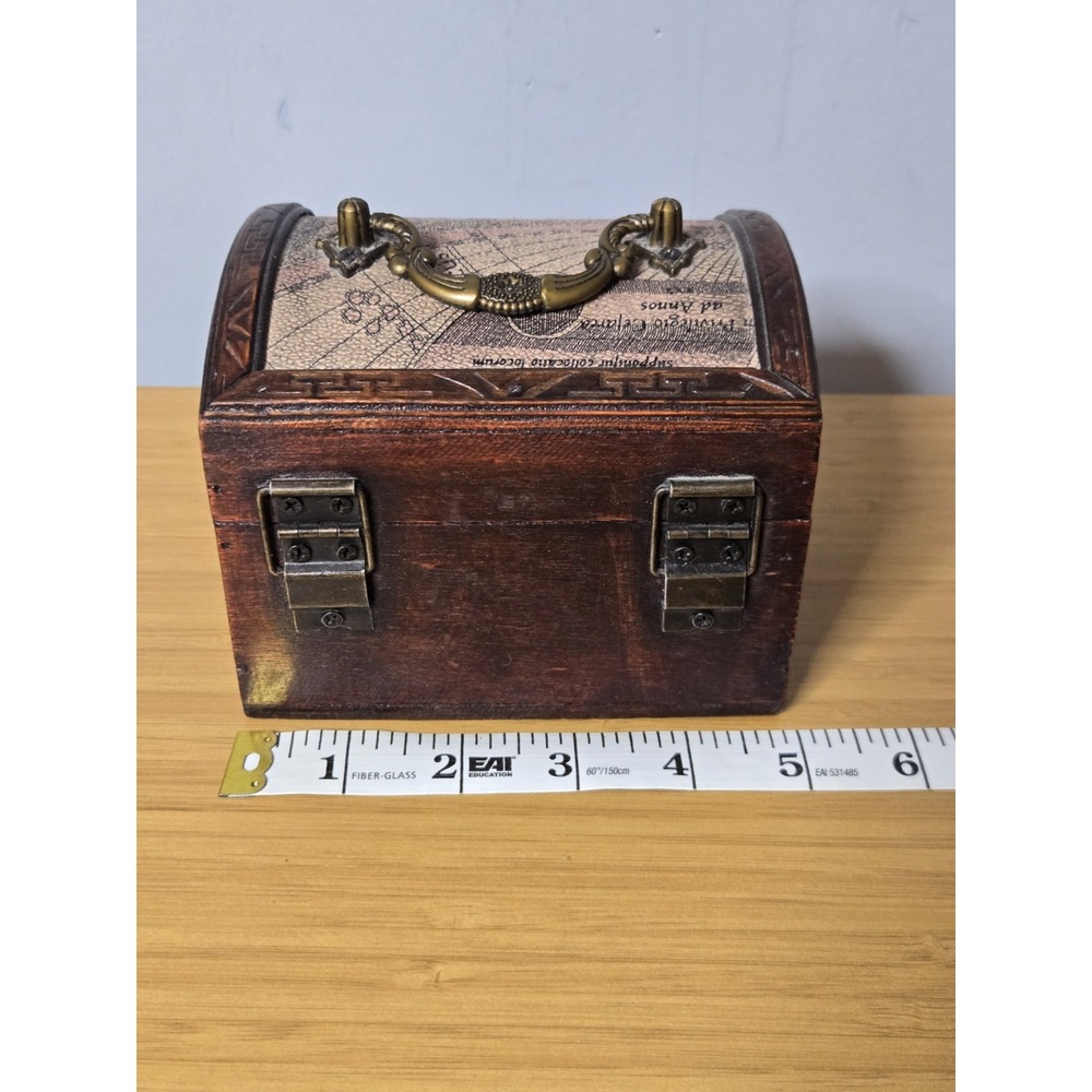 Decorative Wooden Treasure Chest With Antique World Map Pattern. Approx. 5"× 4" - Picture 3 of 10